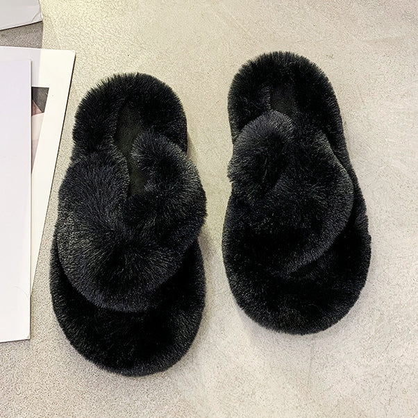 Furry For Outer Wear Shoes Flower Home Cotton Slippers