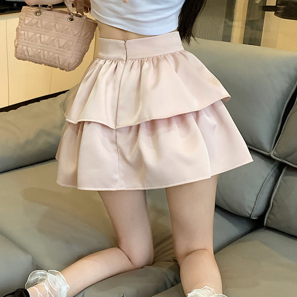 Pleated High-Waisted Puffy A-Line Cake Short Skirt