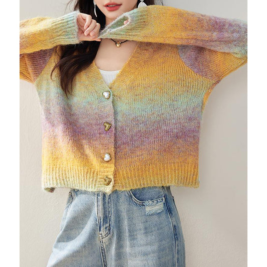 Lazy Gradient Knit Cardigan Sweater