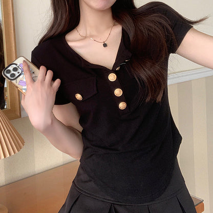 Solid Color Short Sleeve T-Shirt Irregular Top