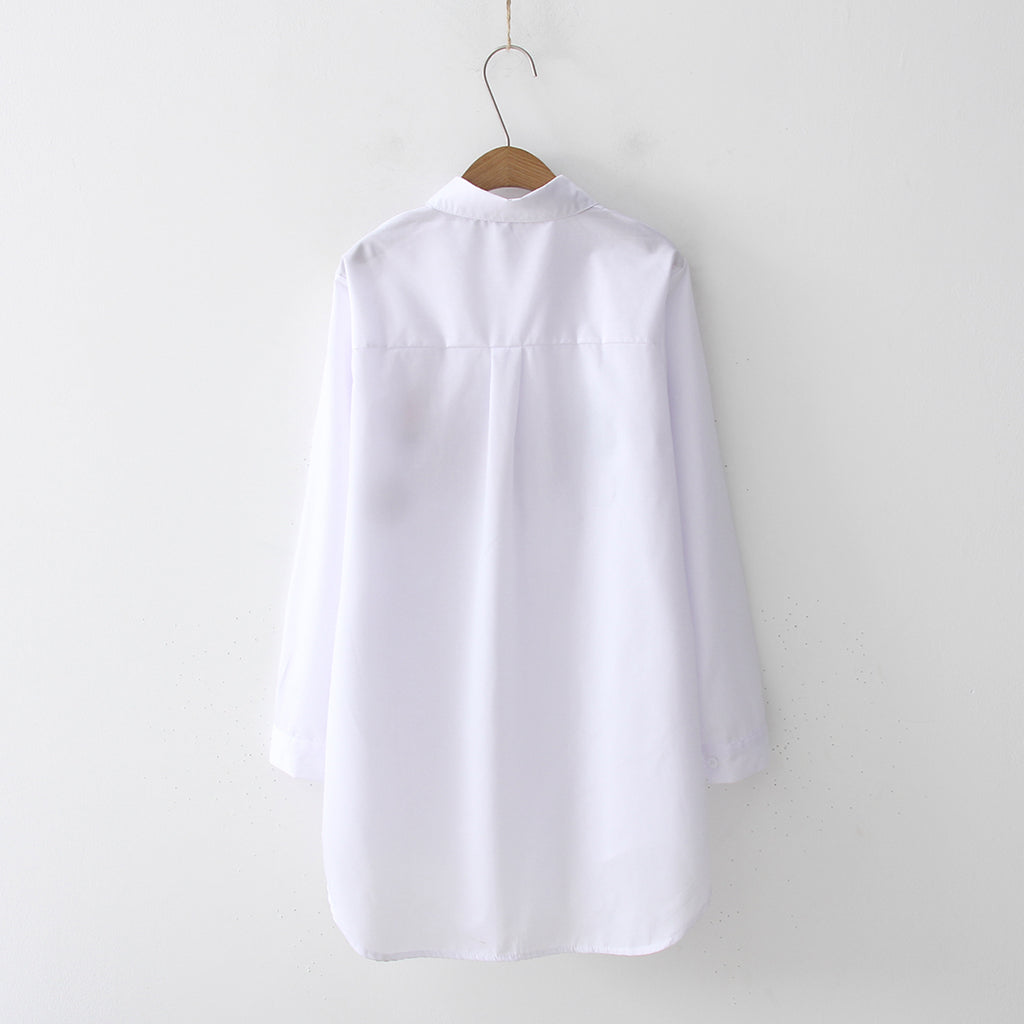 Embroidery Pattern Loose Casual White Shirt Top