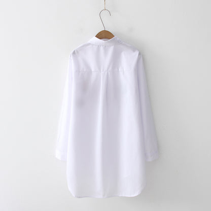 Embroidery Pattern Loose Casual White Shirt Top