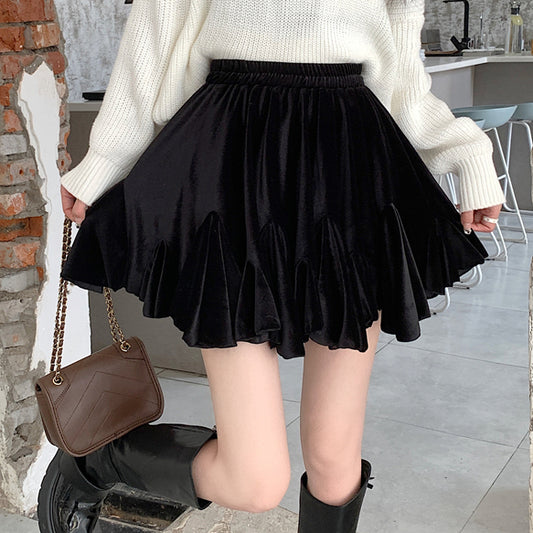 Irregular Velvet High-Waisted Versatile Short Skirt