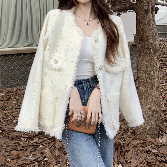 Versatile Mink Fleece Knit Cardigan Winter Coat Top