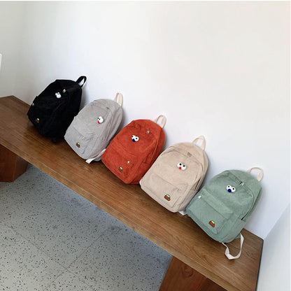 Corduroy Zipper Casual College Backpack Schoolbag