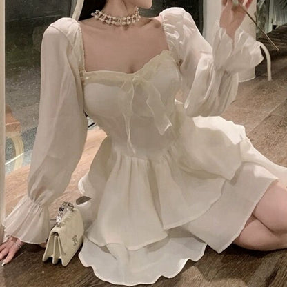 Princess Puff Long Sleeve Solid Color Tube Top Dress