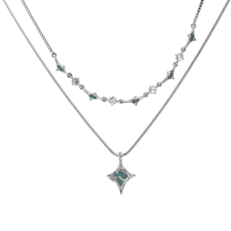 Double-Layer Stacked Four-Pointed Star Necklace Collarbone Chain