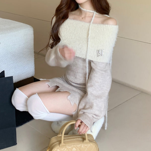 Lantern Long Sleeve Dress Off-Shoulder Sweater