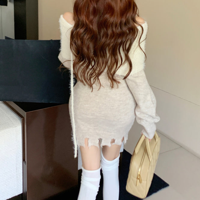 Lantern Long Sleeve Dress Off-Shoulder Sweater