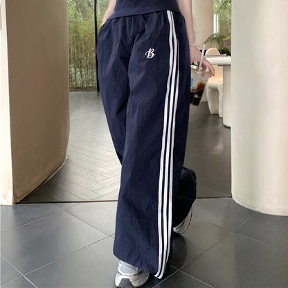 Short-Sleeved V-Neck T-Shirt Sports Striped Pants Set