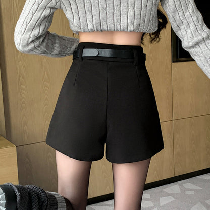 High-Waisted Woolen Suit Shorts A-Line Wide-Leg Pants