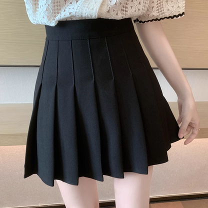 Large Lapel Lace Shirt Top Pleated Short Skirt Set