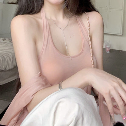 Long-Sleeved T-Shirt Top Pink Camisole Vest