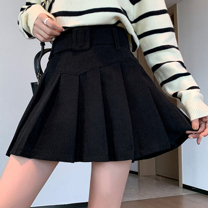 High-Waisted A-Line Corduroy Anti-Exposure Pleated Skirt