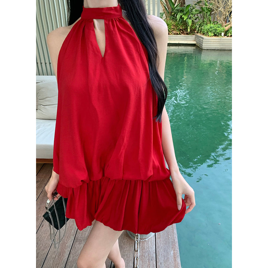 Red Halterneck Backless Dress