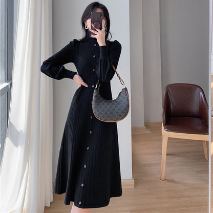 Half Turtleneck Lantern Sleeve Knit Dress