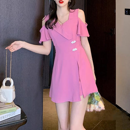 Elegant Strapless Suit Collar Dress