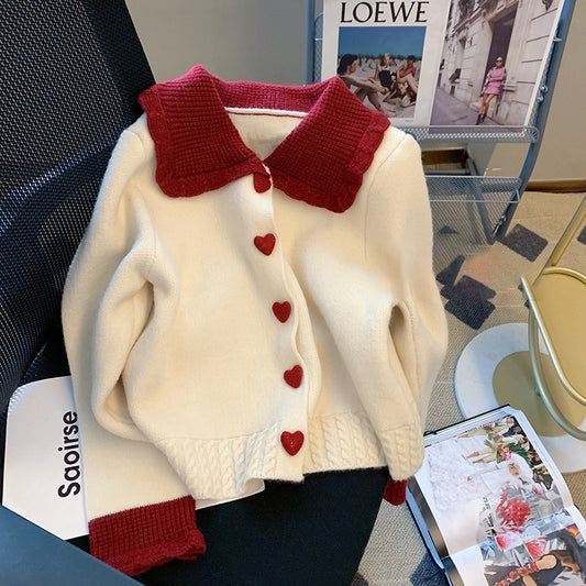 Loose  Doll Collar Christmas Knitted Cardigan