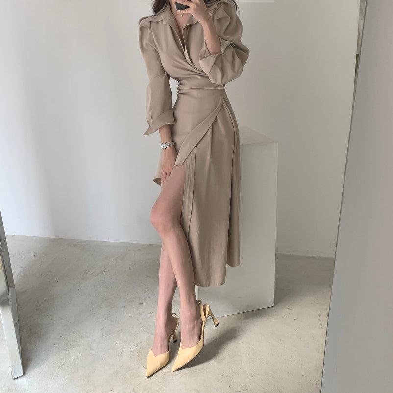 Retro Temperament Irregular Long Sleeve Dress