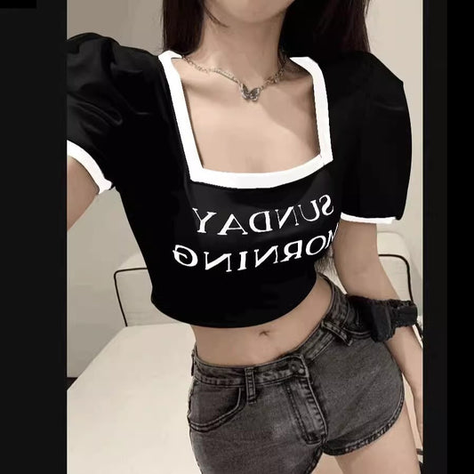 70% Short Sleeve Square Neck Slim Cropped T-Shirt