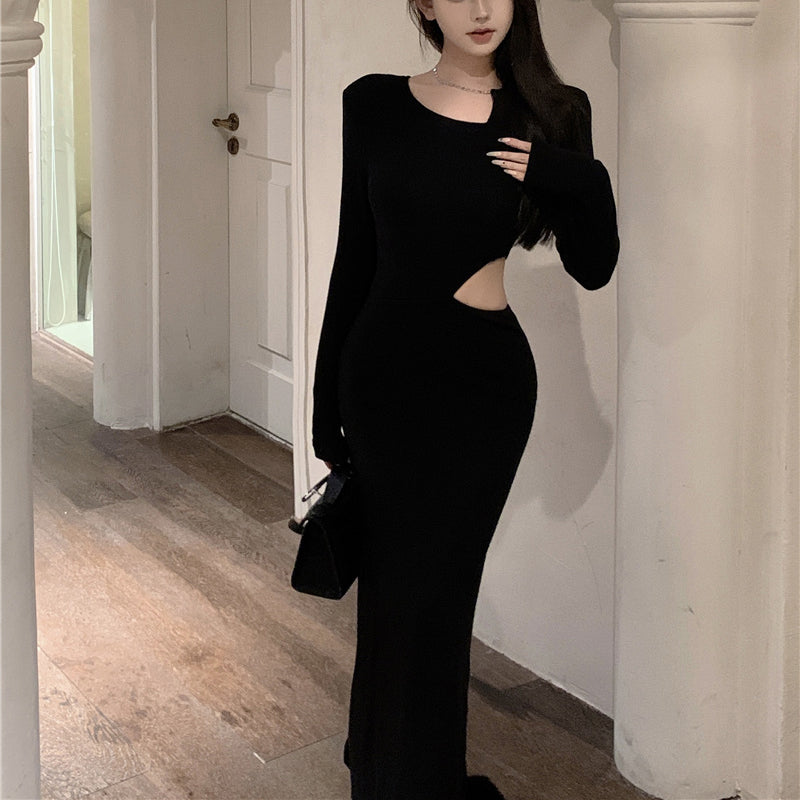 Asymmetric Black Knitted Dress