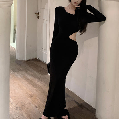 Asymmetric Black Knitted Dress