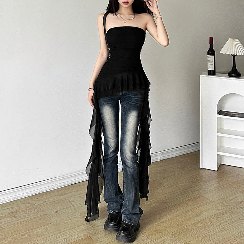 Fashionable Sleeveless Pleated Top