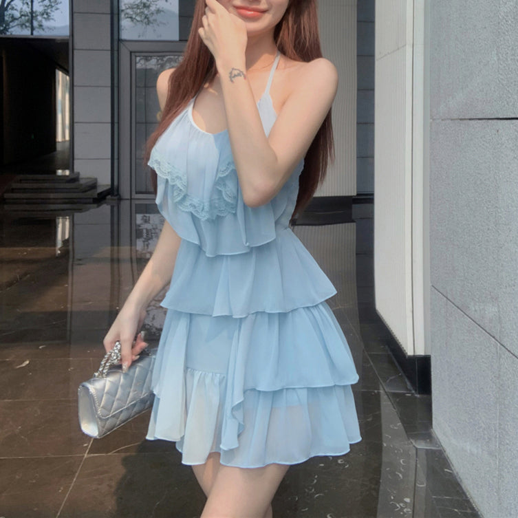 Halterneck Ruffled Tube Top Dress