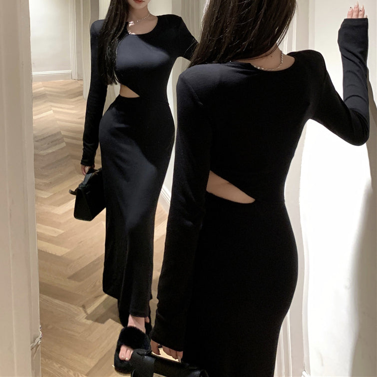 Asymmetric Black Knitted Dress