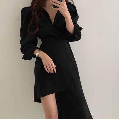 Retro Temperament Irregular Long Sleeve Dress