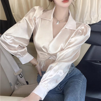 Irregular Tassel High Waist Slimming Shirt