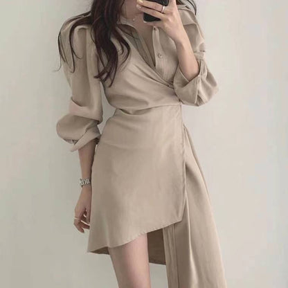 Retro Temperament Irregular Long Sleeve Dress