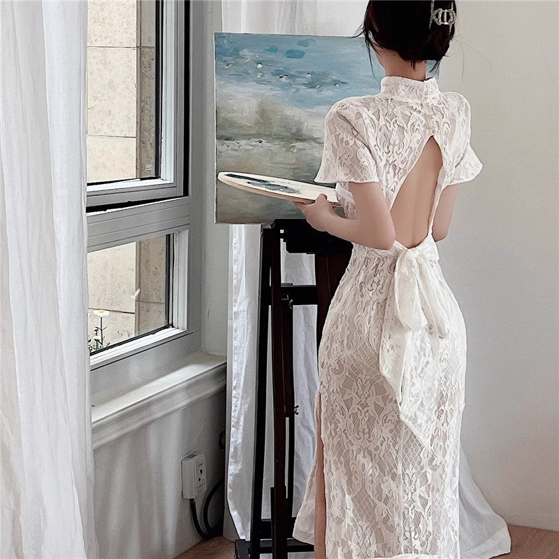 Improved Cheongsam Beach Holiday Backless Dress