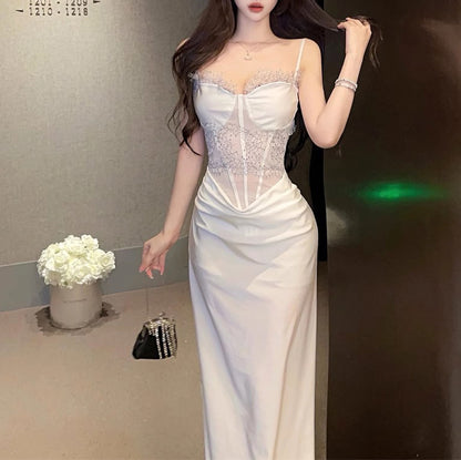 French Sexy Lace Backless Dress