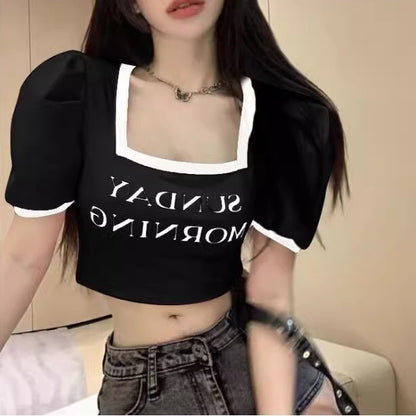 70% Short Sleeve Square Neck Slim Cropped T-Shirt