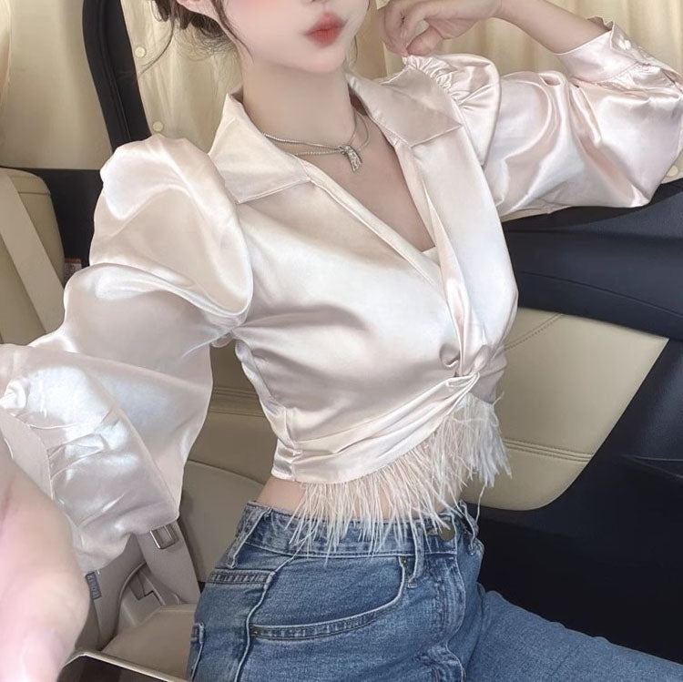 Irregular Tassel High Waist Slimming Shirt