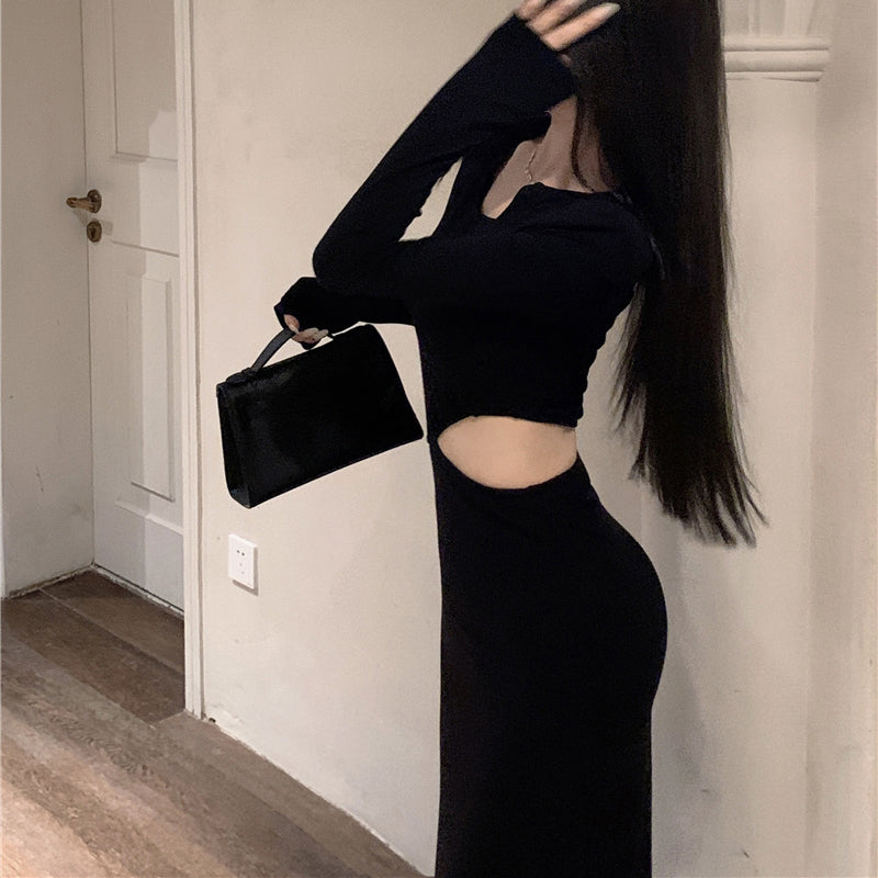 Asymmetric Black Knitted Dress