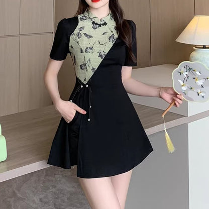 Two-Piece Floral Dress And Shorts With Slim Waist And Elegant Splicing