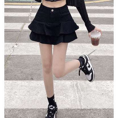 70% High Waist Slim Fit Ruffled Denim Skirt