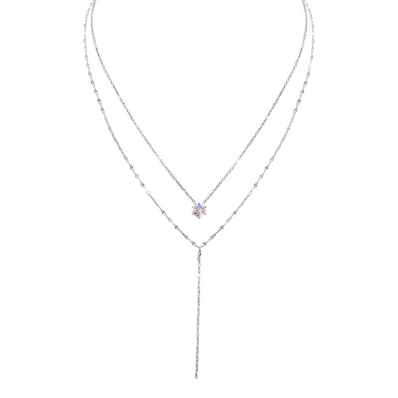 Y-Shaped Tassel Diamond Double Layer Necklace