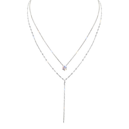 Y-Shaped Tassel Diamond Double Layer Necklace