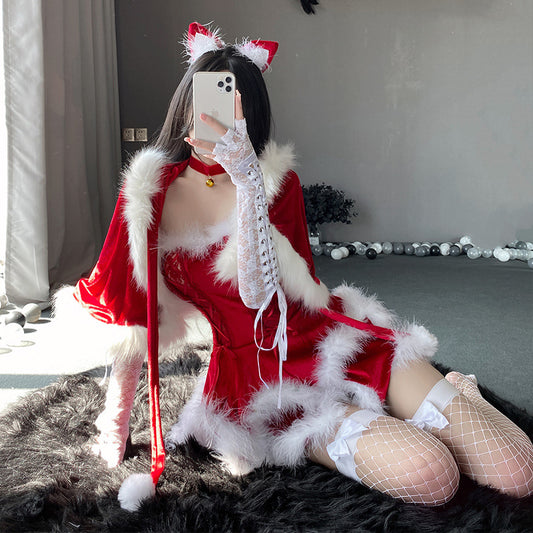 Red Hollow Sexy Christmas Uniform