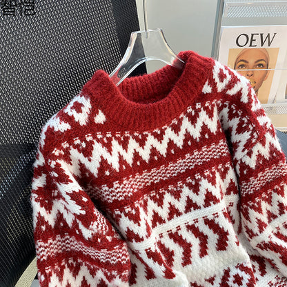 Red Christmas Lazy Knitted Sweater