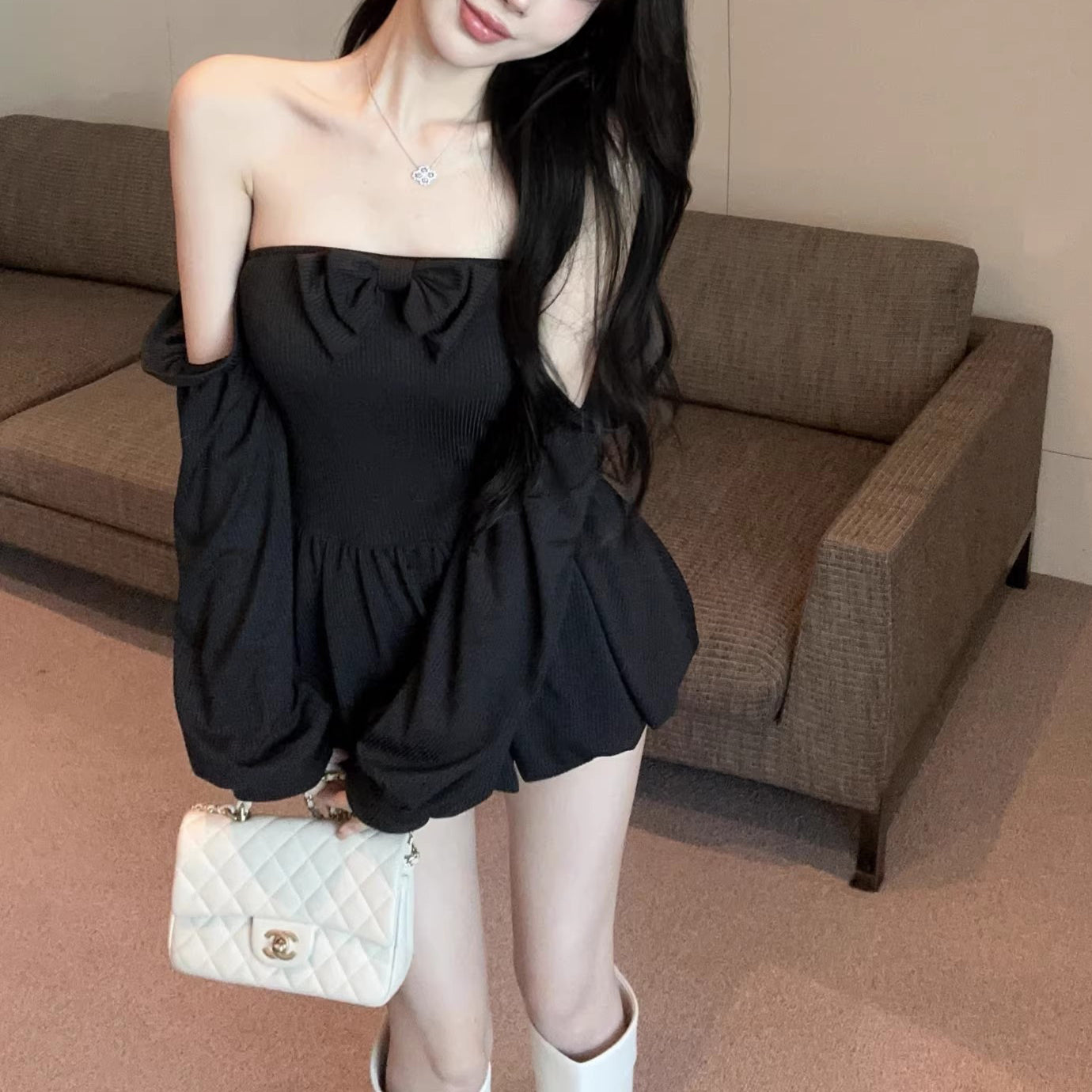 Sexy One-Shoulder Bow Tube Top Dress