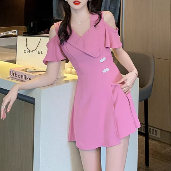 Elegant Strapless Suit Collar Dress