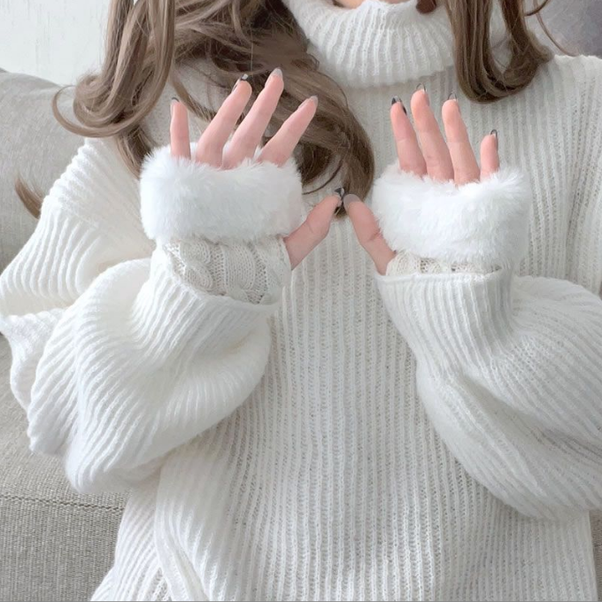 Knitted Wool Half-Finger Cute Twist Plush Thickened Fingerless Gloves