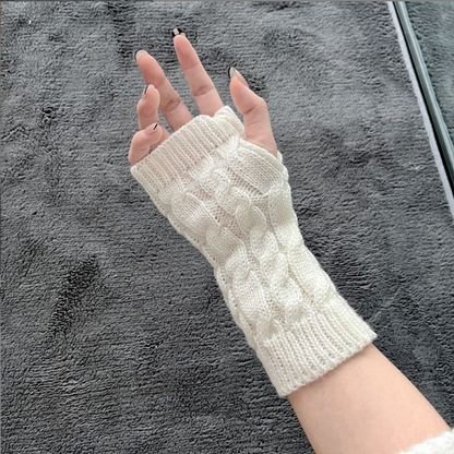 Knitted Wool Half-Finger Cute Twist Plush Thickened Fingerless Gloves