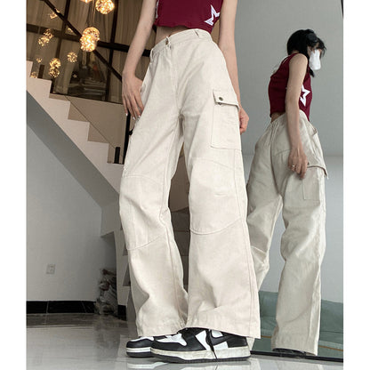 Studded Pocket Cargo Straight Leg High Rise Trousers