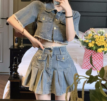 Summer Vintage Denim Suit