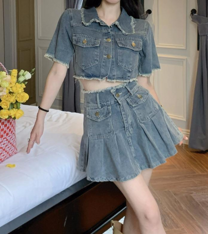 Summer Vintage Denim Suit